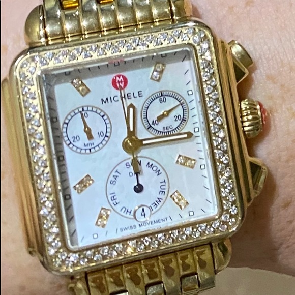 Michele Accessories - Deco 18k Gold Diamond Watch